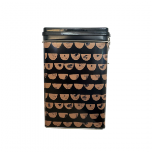 Lata metálica negra con estampado en semicírculos color cobre, diseño moderno “Half Moons” de Sol&Crema.