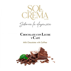 Tableta de chocolate con leche y café artesanal Sol&Crema, con granos de café y hojas verdes